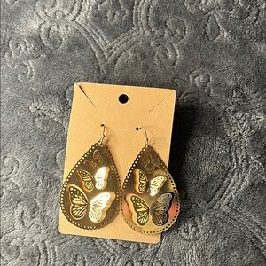 Gold Butterfly Teardrop Earrings